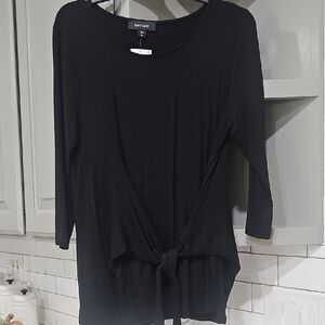 Karen Kane Elegant Black Tie-Front Long Sleeve Top